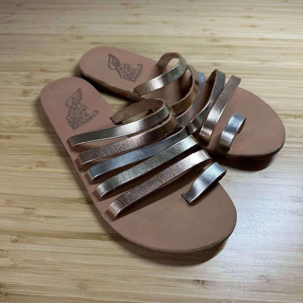 ANCIENT GREEK SANDALS Niki Metallic Slides Leather Flat Women EU 38 /US 8 Casual